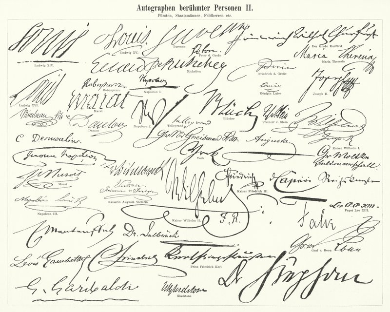Autógrafos de personas famosas: estadistas, príncipes, generales, etc. (grabado) de German School