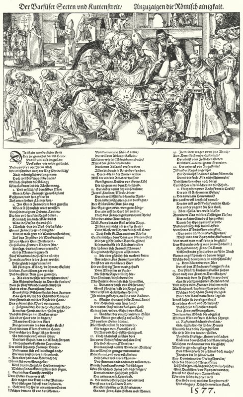 Sectas descalzas y la disputa del hábito del monje (grabado) de German School