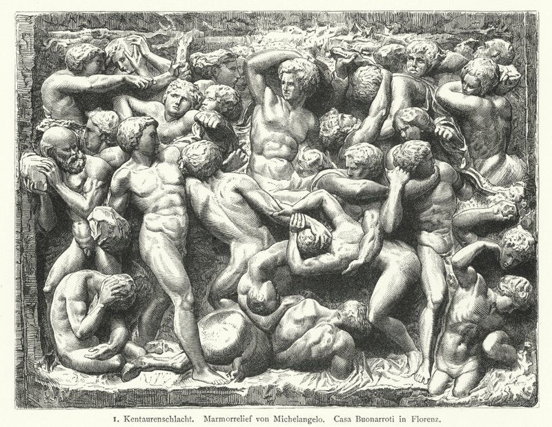 Batalla de los Centauros, relieve de mármol de Miguel Ángel de German School