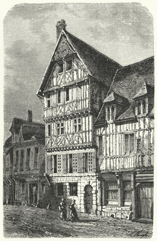 Lugar de nacimiento en Rouen del dramaturgo francés Pierre Corneille (grabado) de German School