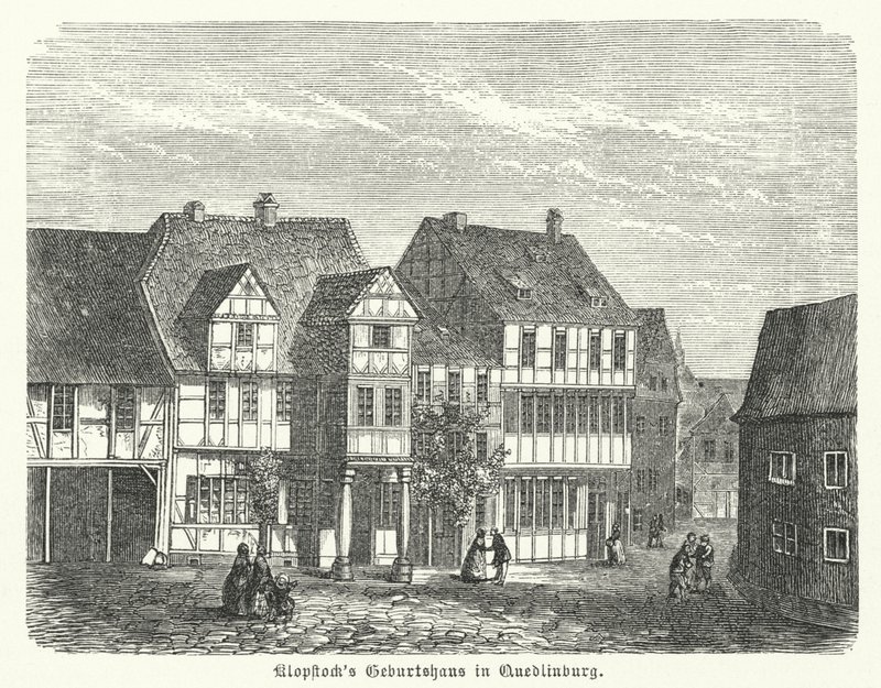 Lugar de nacimiento del poeta Friedrich Gottlieb Klopstock, Quedlinburg, Alemania (grabado) de German School