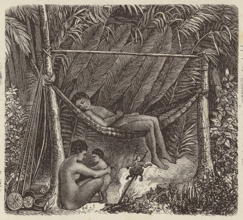 Nativo brasileño descansando en una hamaca (grabado) de German School