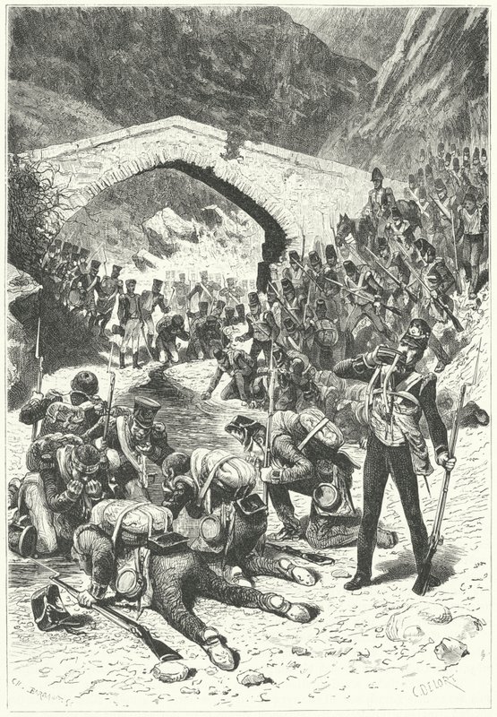 Soldados británicos aprovechando una pausa en la lucha para beber agua en la Batalla de Talavera de German School