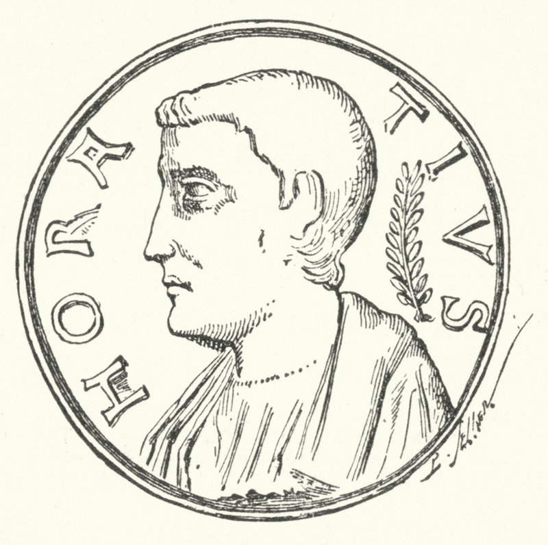 Moneda de bronce que muestra la cabeza del héroe romano Horacio de German School