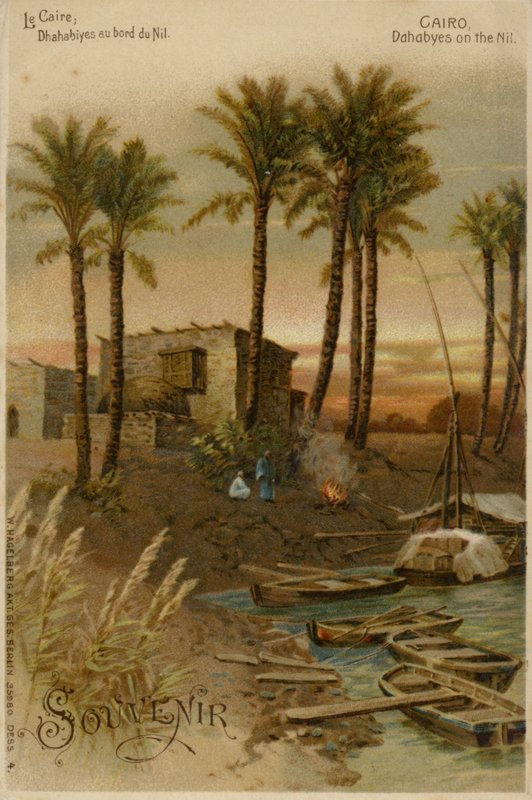 El Cairo - Dahabeahs en el río Nilo (cromolito) de German School