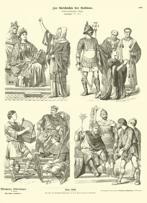 Trajes francos carolingios, siglo VIII de German School