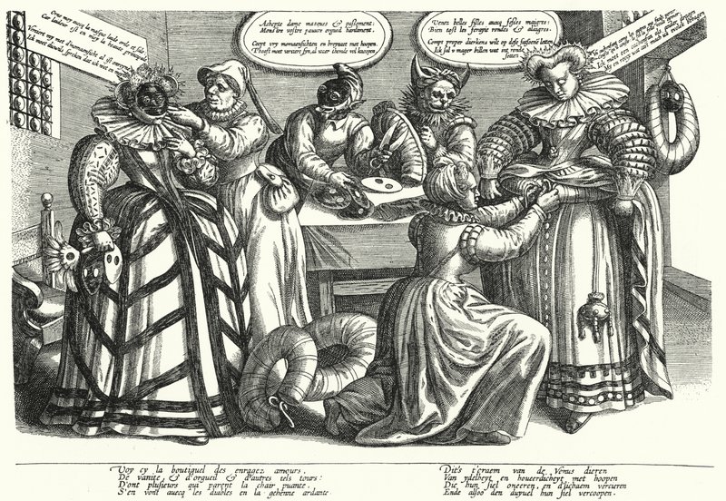 Caricatura sobre el vestuario de las mujeres, principios del siglo XVII de German School