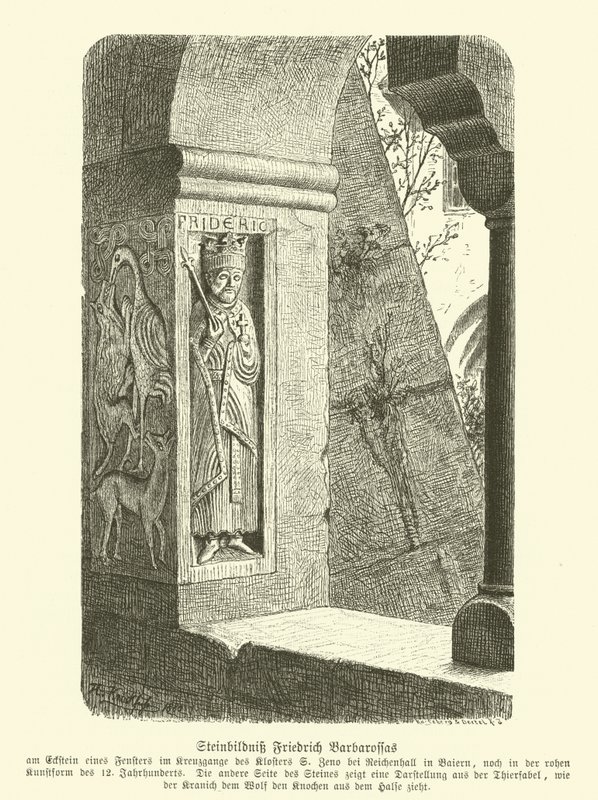 Imagen tallada en piedra de Federico Barbarroja, Emperador del Sacro Imperio Romano (grabado) de German School