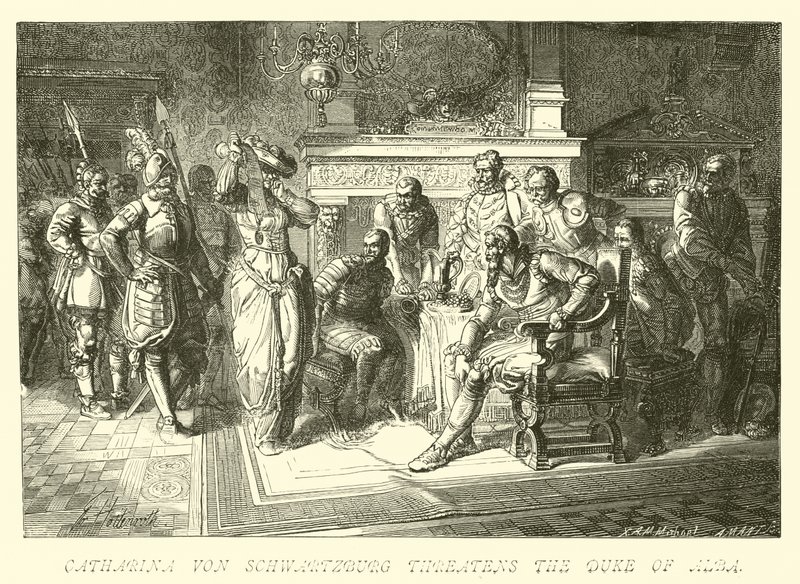 Catharina von Schwartzburg amenaza al Duque de Alba de German School