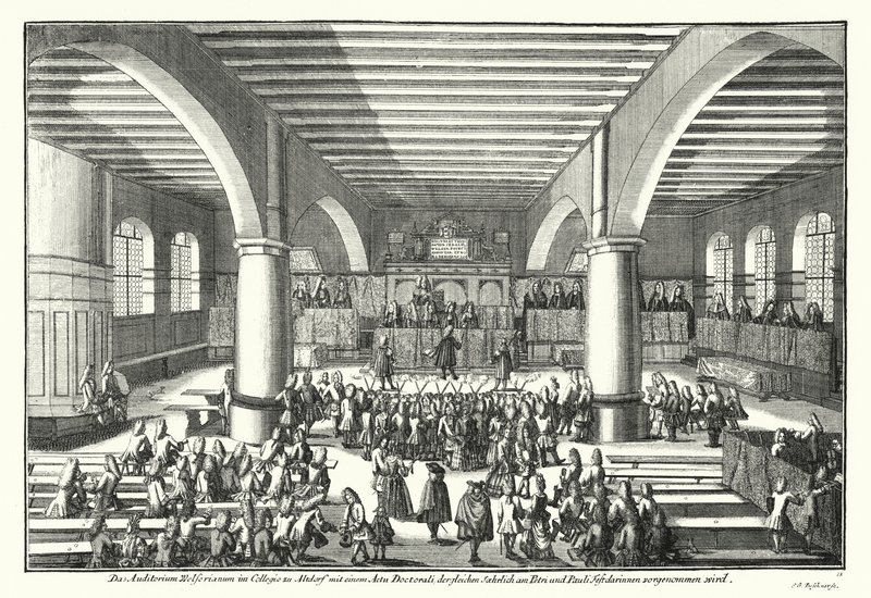 Ceremonia de otorgamiento de doctorado en la Universidad de Altdorf, Baviera de German School
