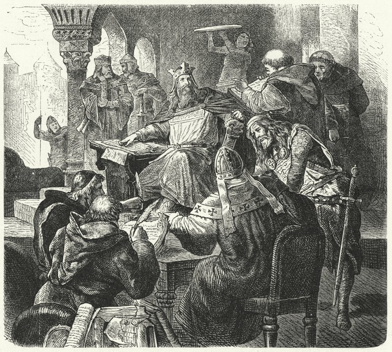 Carlomagno consultando con eruditos y clérigos de German School
