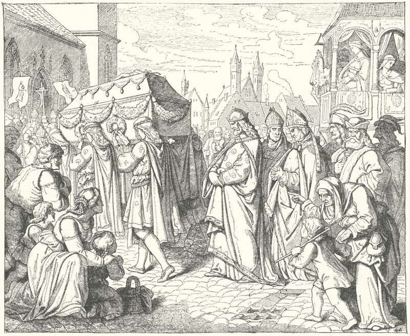Carlos IV de Bohemia siguiendo el cortejo fúnebre de Gunther von Schwarzburg, Rey de Alemania de German School