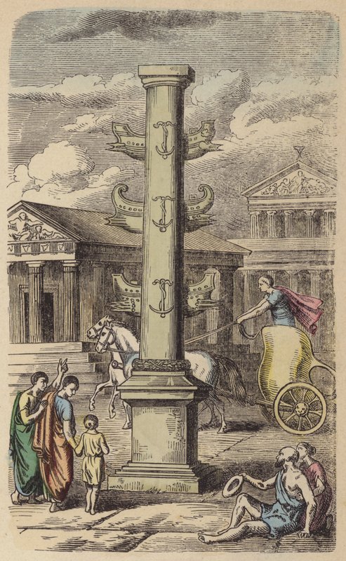 Columna conmemorativa de una victoria naval romana (grabado coloreado) de German School