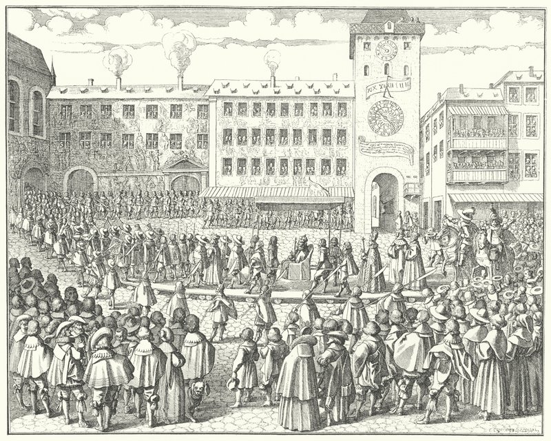 Procesión de coronación de Matías, Emperador del Sacro Imperio Romano en 1612 de German School