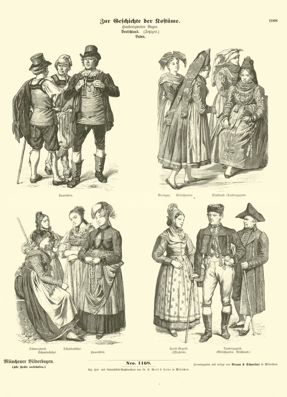 Trajes de Baden, Alemania, siglo XIX de German School