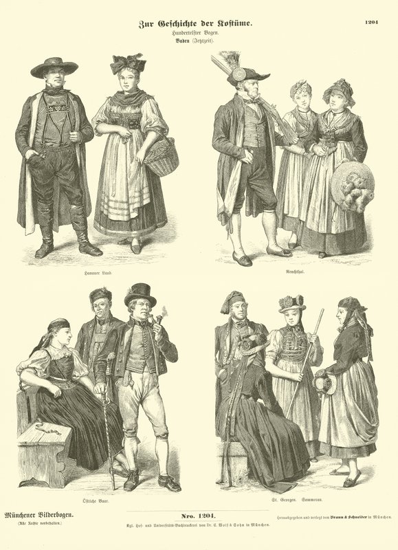 Trajes de Baden, Alemania, siglo XIX de German School