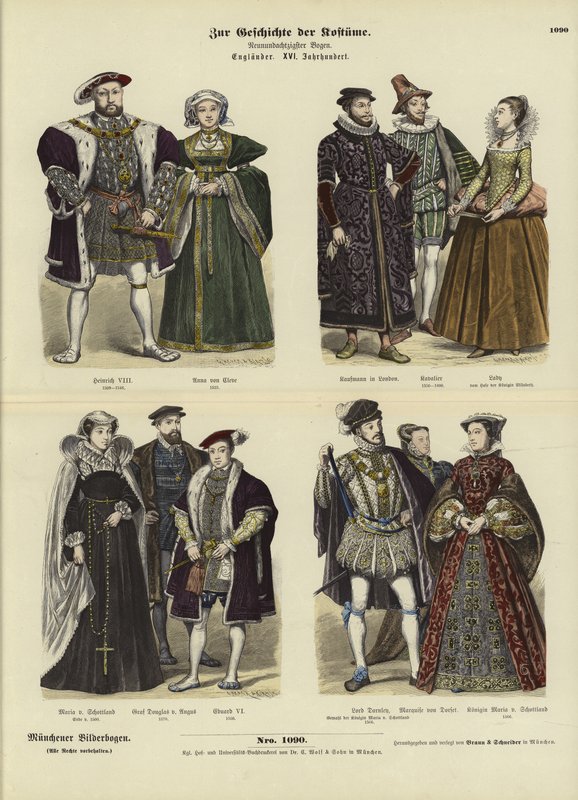 Trajes de la realeza y nobleza inglesa y escocesa, siglo XVI de German School