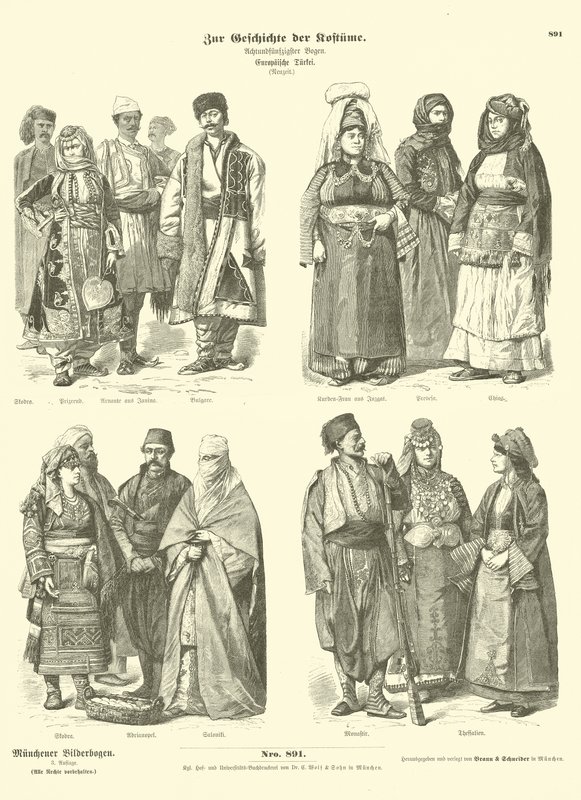 Trajes de la Europa otomana turca, finales del siglo XIX de German School