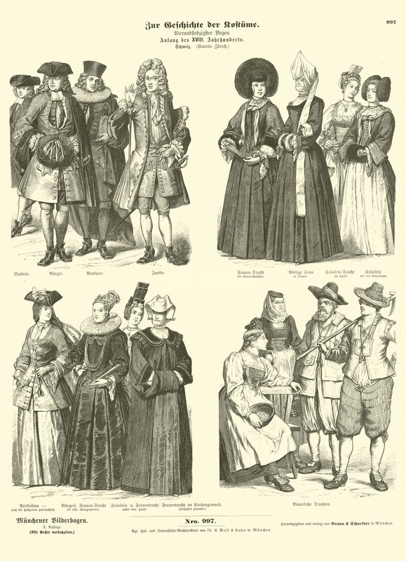 Trajes del cantón suizo de Zúrich, principios del siglo XVIII de German School