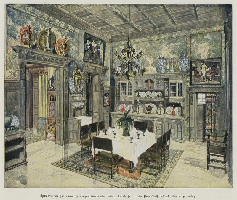 Comedor de un rico industrial renano, producido por la fábrica de muebles A Bembe en Maguncia, Alemania de German School