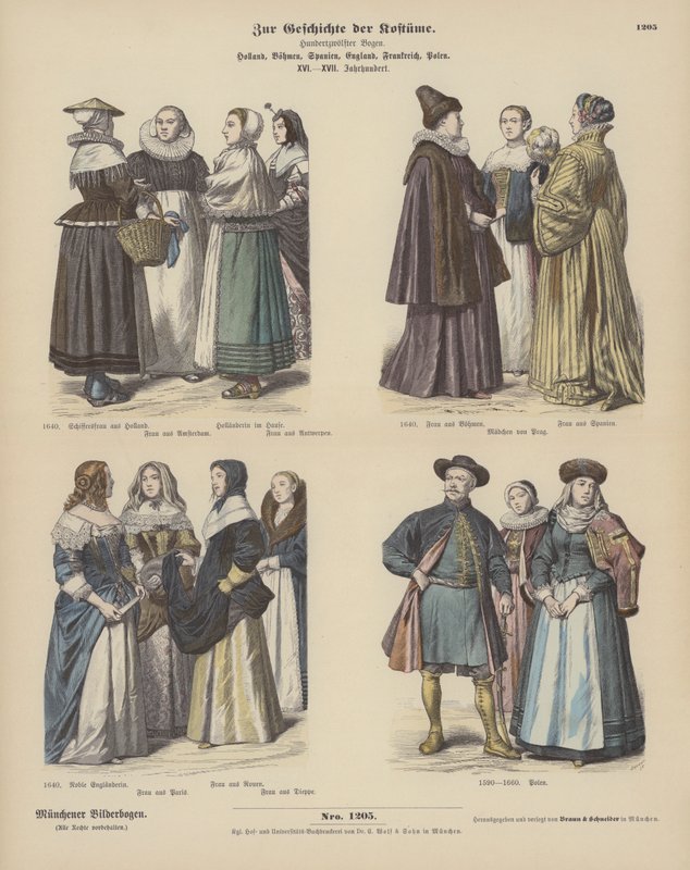 Trajes holandeses, bohemios, españoles, ingleses, franceses y polacos de German School