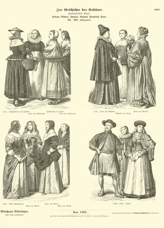 Trajes holandeses, bohemios, españoles, ingleses, franceses y polacos, siglos XVI - XVII de German School