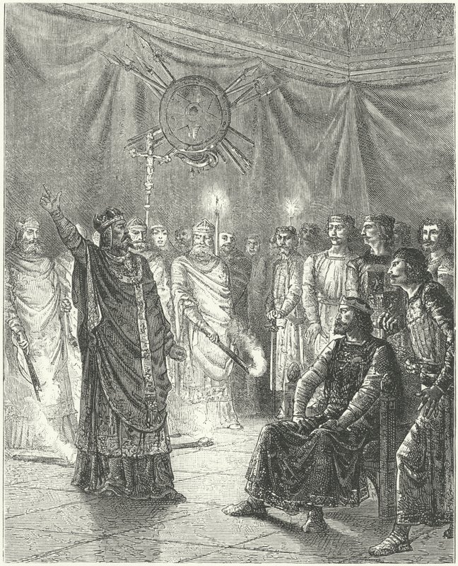 Edmundo Rich, arzobispo de Canterbury, amenazando al rey Enrique III con la excomunión de German School
