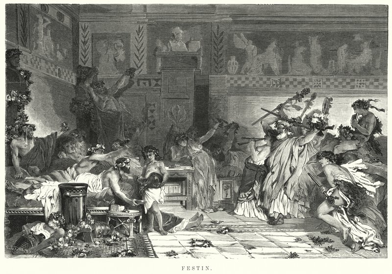 Entretenimiento después de la comida en un banquete romano de German School