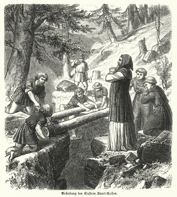 Fundación de la Abadía de San Gall, Suiza, siglo VIII de German School