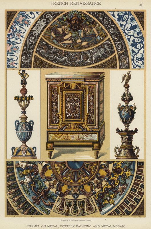 Renacimiento Francés, Esmalte sobre Metal, Pintura en Cerámica y Mosaico de Metal de German School