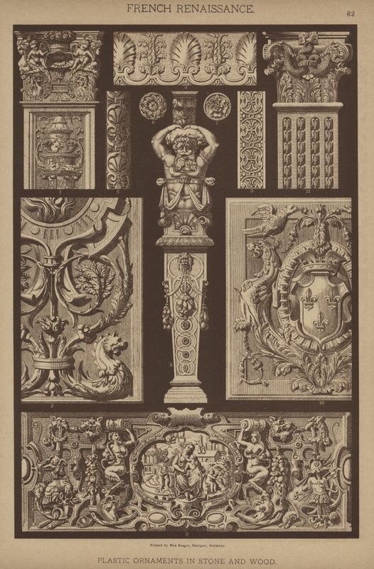 Renacimiento Francés, Ornamentos Plásticos en Piedra y Madera de German School