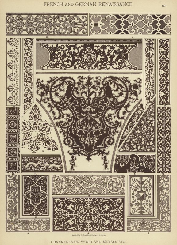 Renacimiento Francés y Alemán, Ornamentos en Madera y Metales, etc. de German School