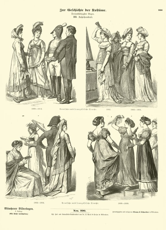 Trajes franceses y alemanes, principios del siglo XIX de German School