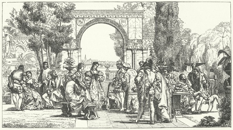Jardín en la Florencia del Renacimiento (grabado) de German School