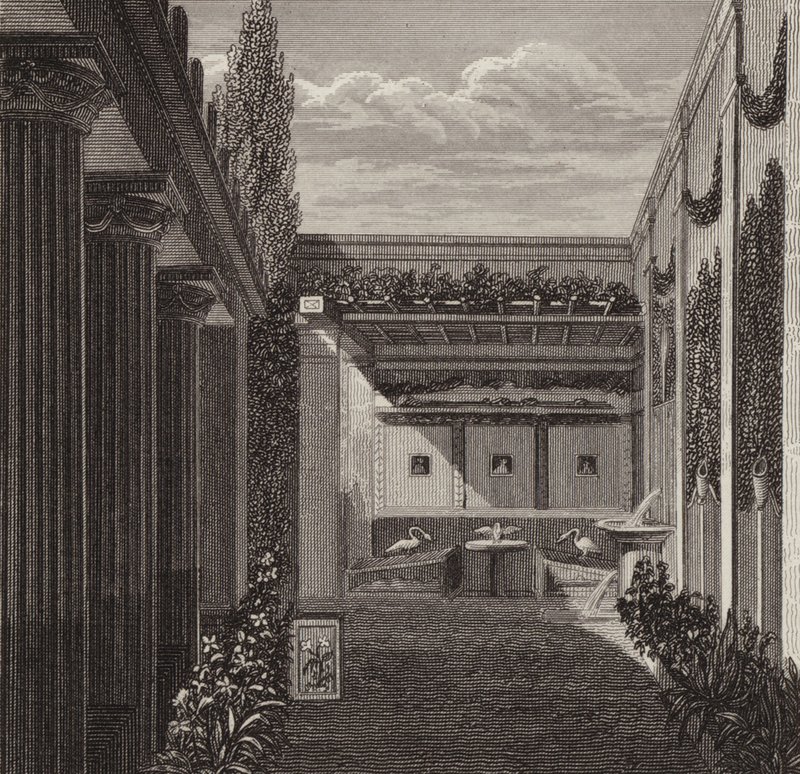 Jardín de una casa romana. Ilustración para Bilder-Atlas de German School