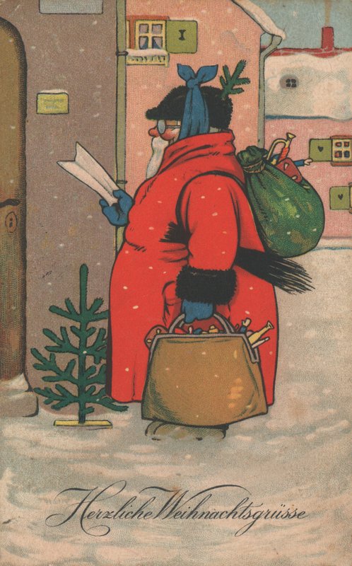 Tarjeta de Navidad alemana (litografía en color) de German School