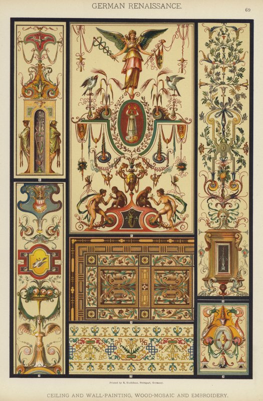 Renacimiento Alemán, Pintura de Techo y Pared, Mosaico de Madera y Bordado de German School
