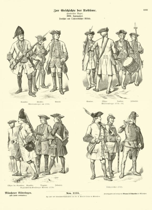 Uniformes militares alemanes y austriacos, siglo XVIII de German School