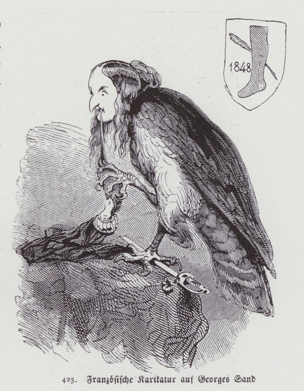 Caricatura alemana de la novelista francesa del siglo XIX George Sand de German School