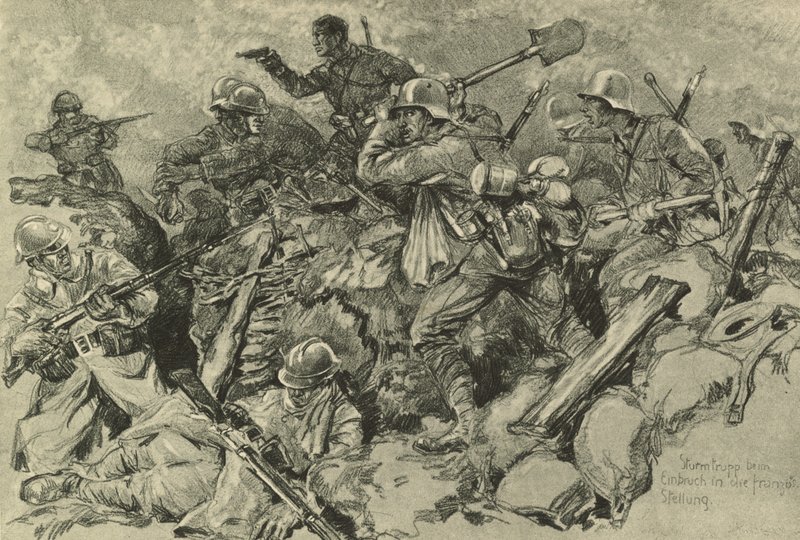 Tropas alemanas atacando la línea del frente francesa de German School