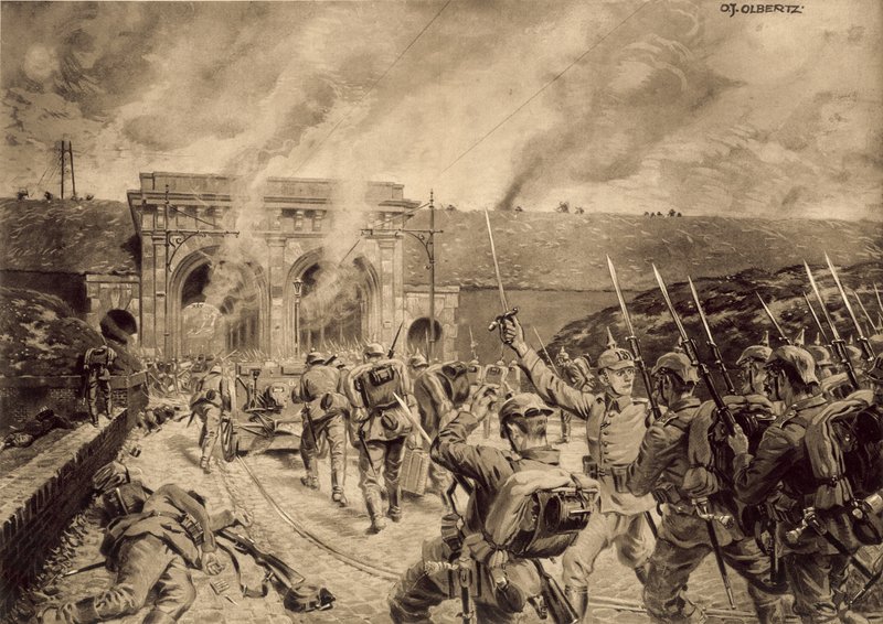 Tropas alemanas atacando la Porte du Douai en Lille el 12 de octubre de 1914 de German School