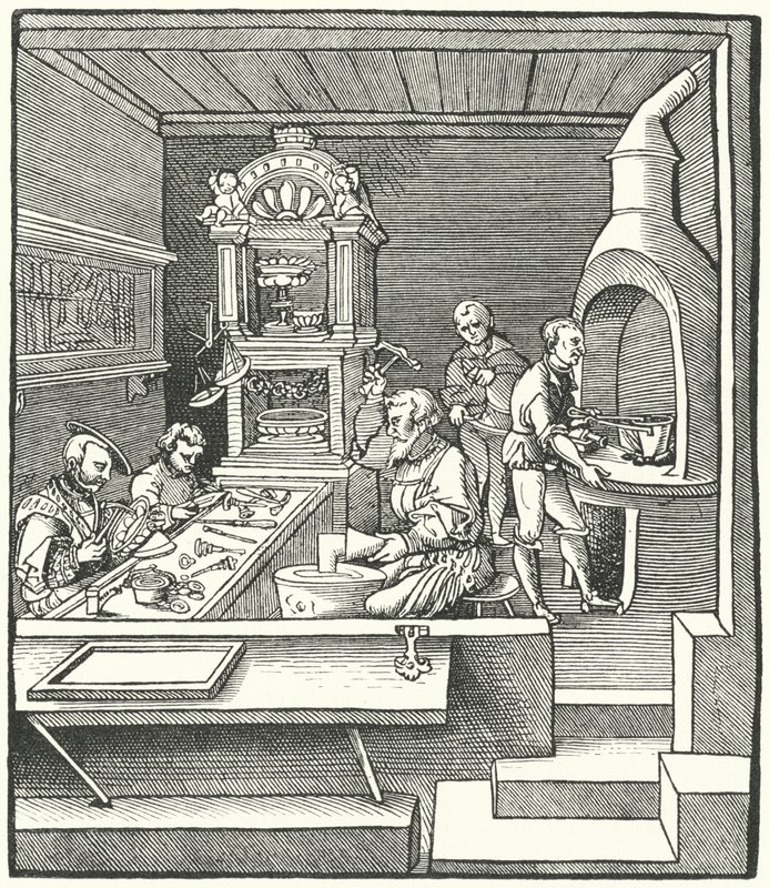 Taller de orfebrería a principios del siglo XVI de German School