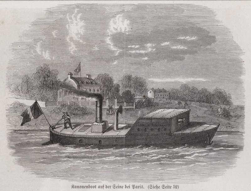 Cañonera en el río Sena durante el Sitio de París, Guerra Franco-Prusiana de German School