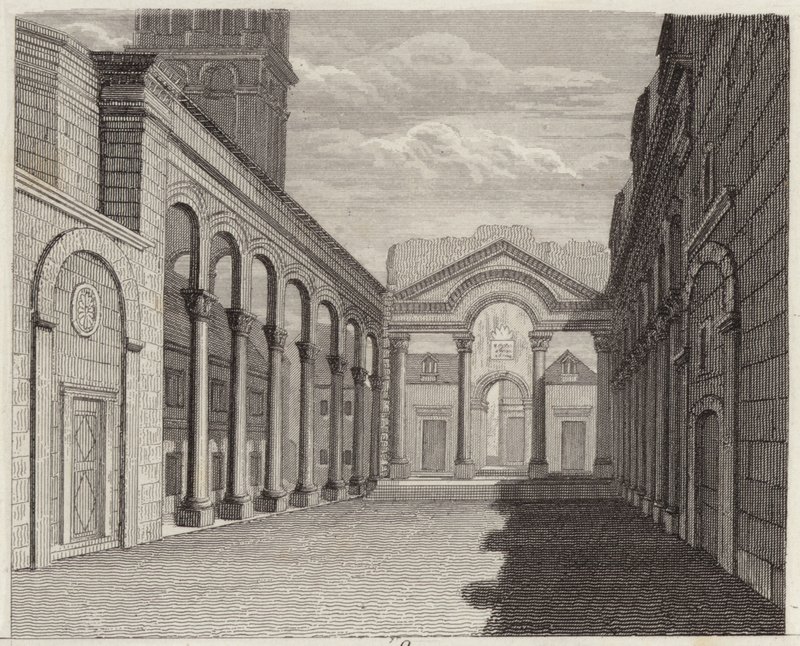 Sala del Palacio del Emperador Romano Diocleciano, Spalato (Split, Croacia). Ilustración para Bilder-Atlas de German School