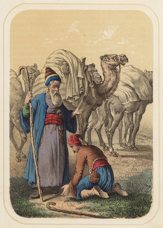 Harun al Rashid y Abdallah en una escena de Las mil y una noches (litografía en color) de German School