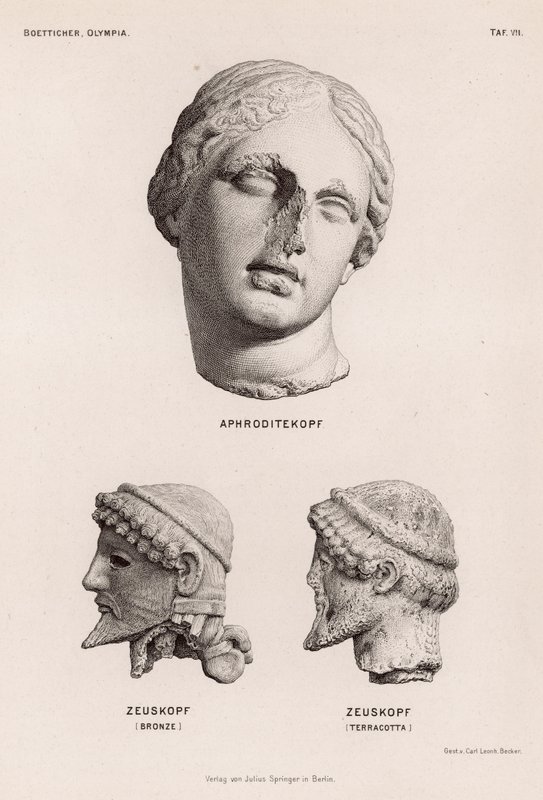 Cabezas de Afrodita y Zeus de Olimpia, Grecia de German School