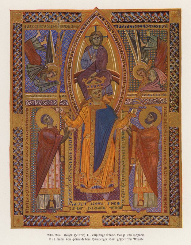 Enrique II, Emperador del Sacro Imperio Romano Germánico (litografía en color) de German School
