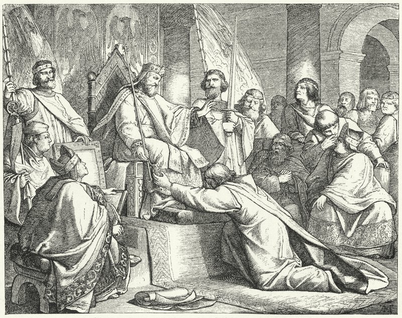 Enrique el León, Duque de Sajonia, sometiéndose a Federico Barbarroja en Erfurt de German School