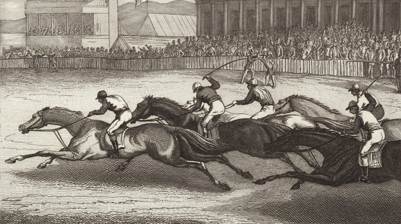 Carreras de caballos en Inglaterra. Ilustración para Bilder-Atlas de German School