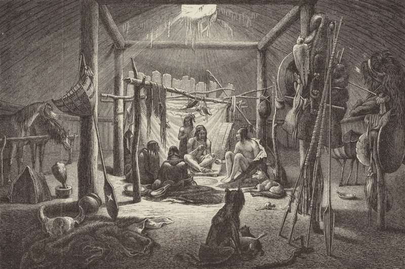 Cabaña del jefe indio norteamericano (grabado) de German School